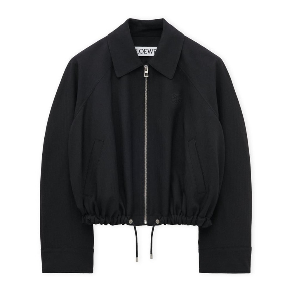 Loewe Black Wool Cropped Bomber Jacket Herringbone $2990 Size 36 S. NWT coat